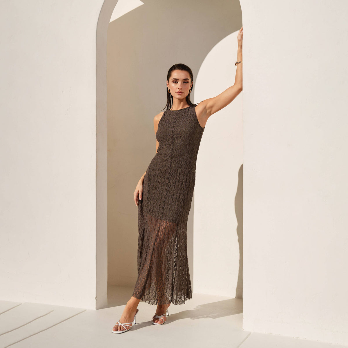 Textured Mesh Maxi Dress.