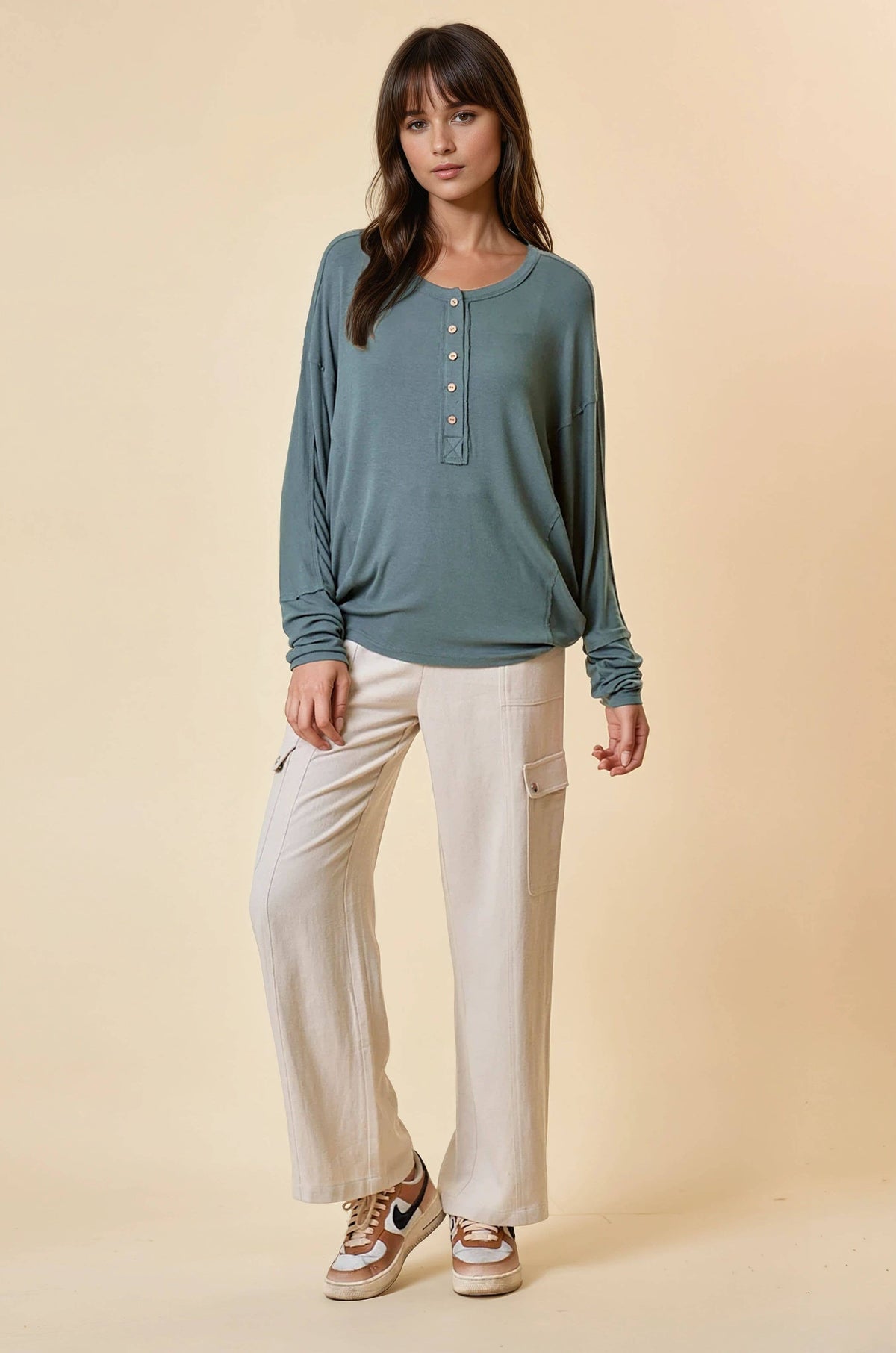DOLMAN SLEEVE OVER SIZED HENLEY TOP