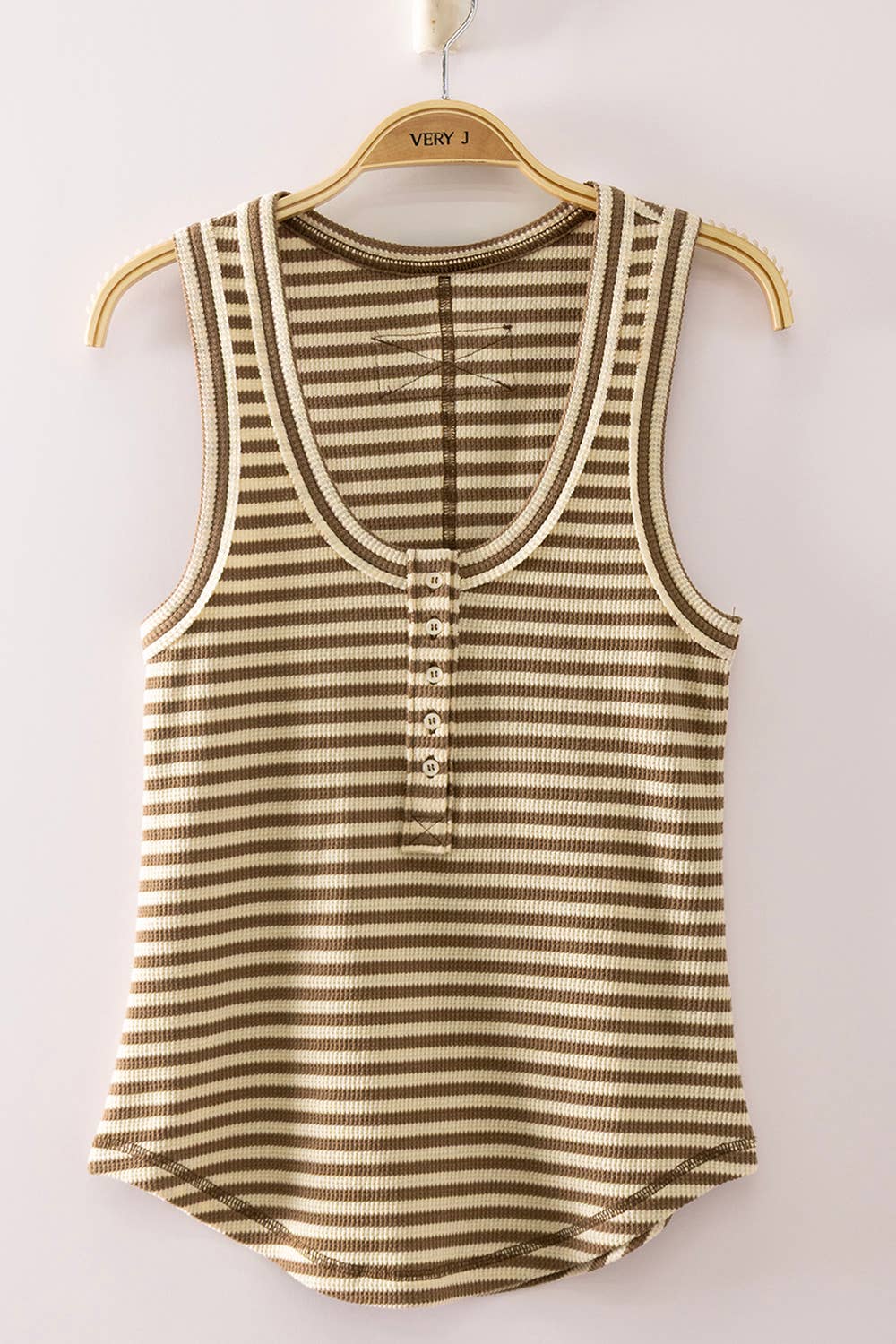Striped Button Down Fitted Knit Tank Top
