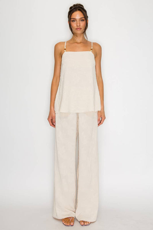 Jacquard Floral Wide Leg Pants