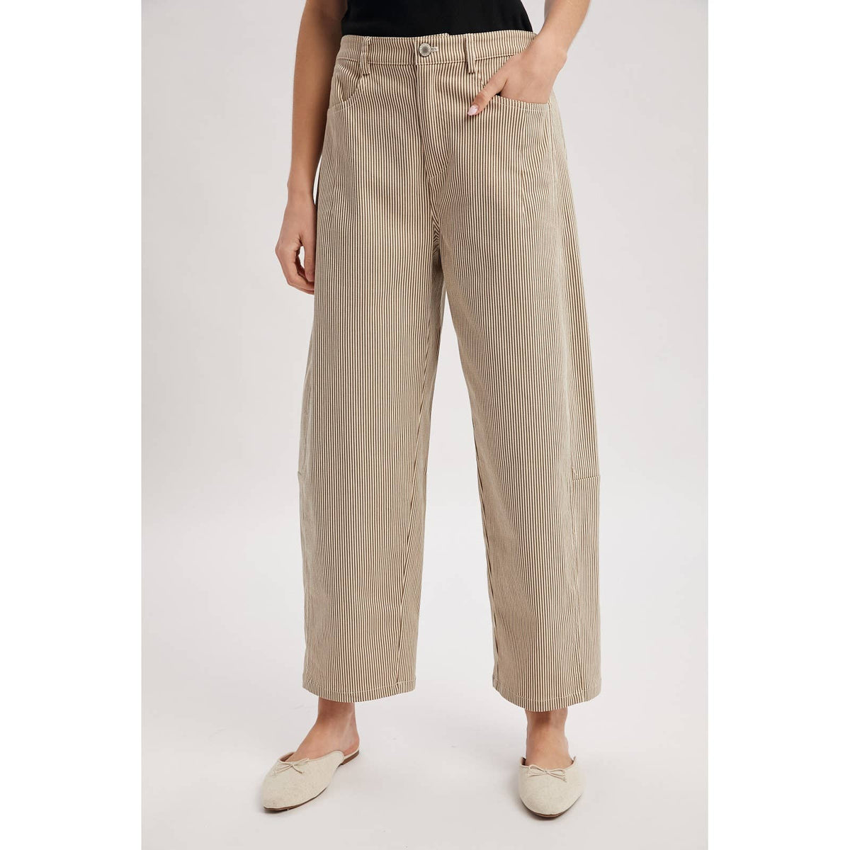 PINSTRIPE RELAXED WIDE LEG PANTS