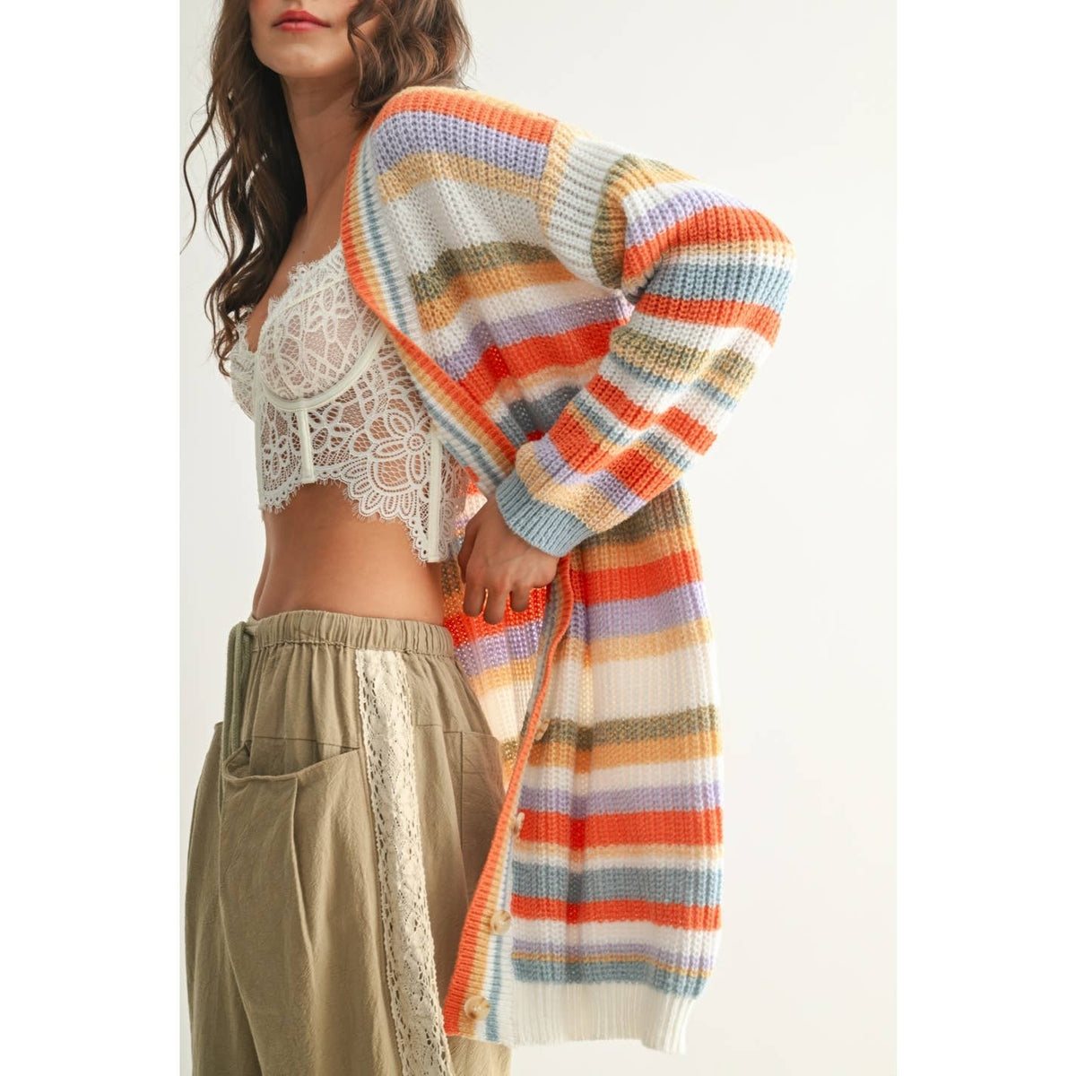 Cross the Rainbow Striped Button-Up Knit Cardigan