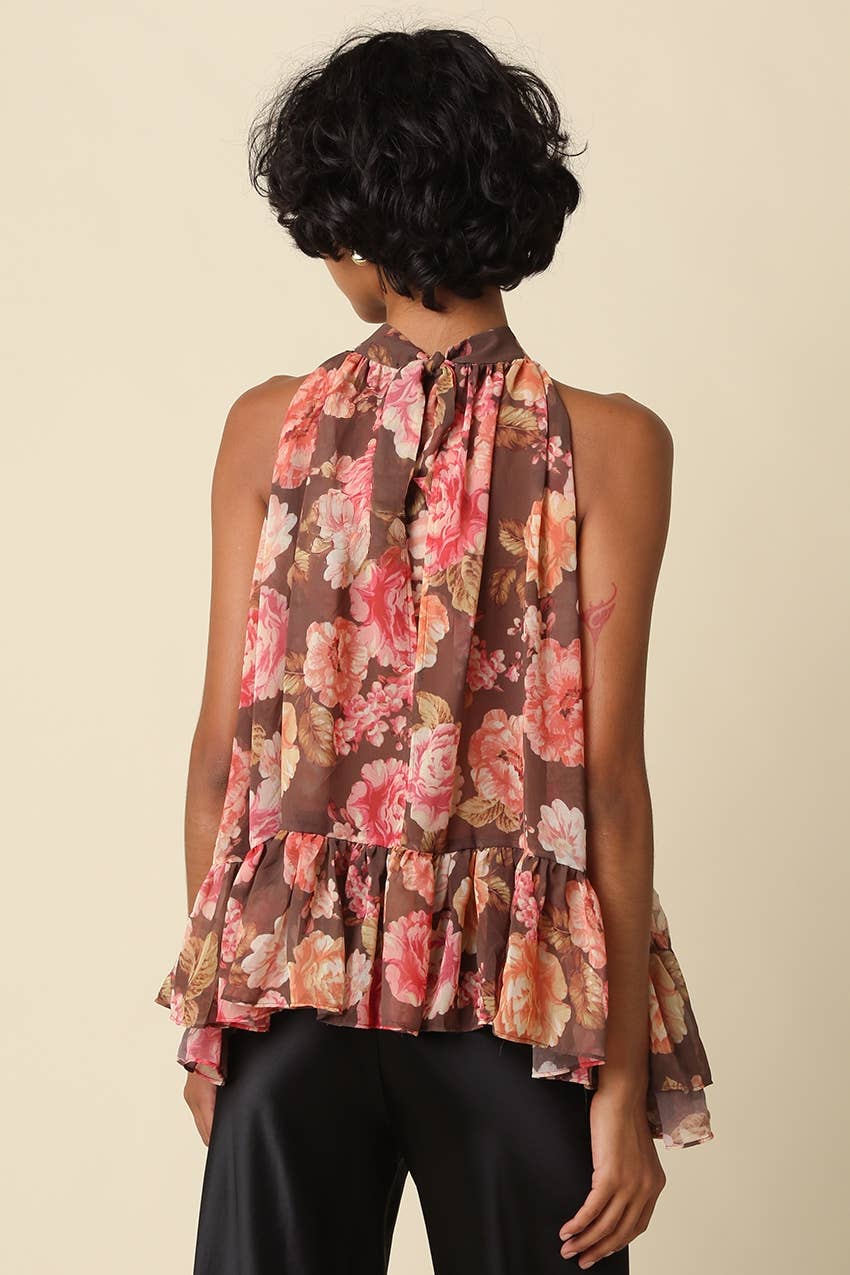 Victoria Floral Ruffle Halter Top