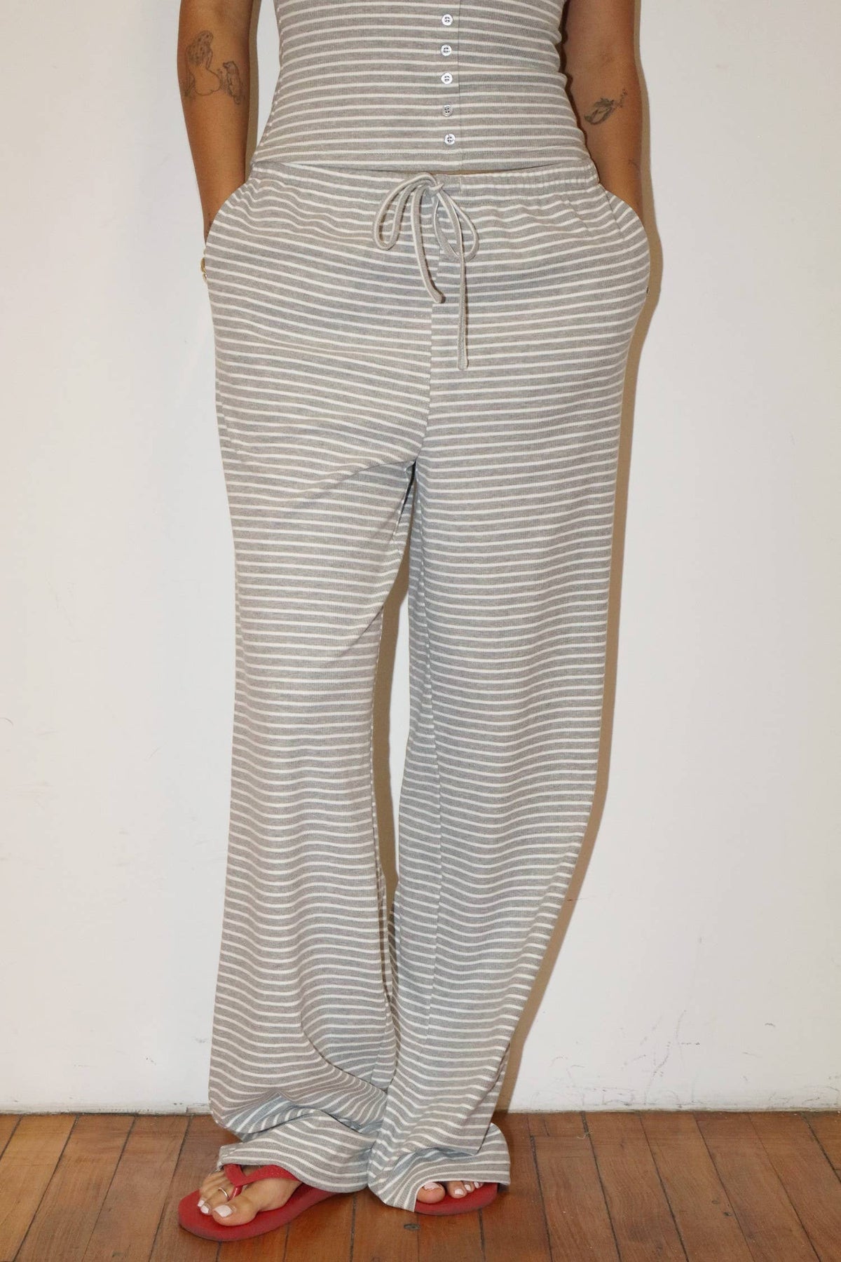 Striped Drawstring Wide Leg Pants