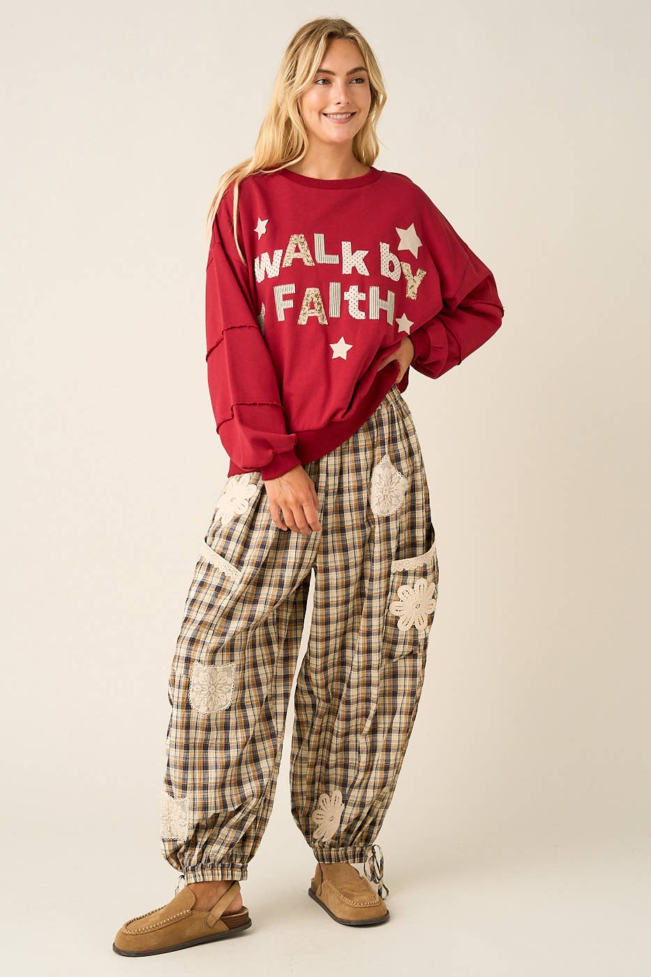 Plaid Patched Balloon Pants