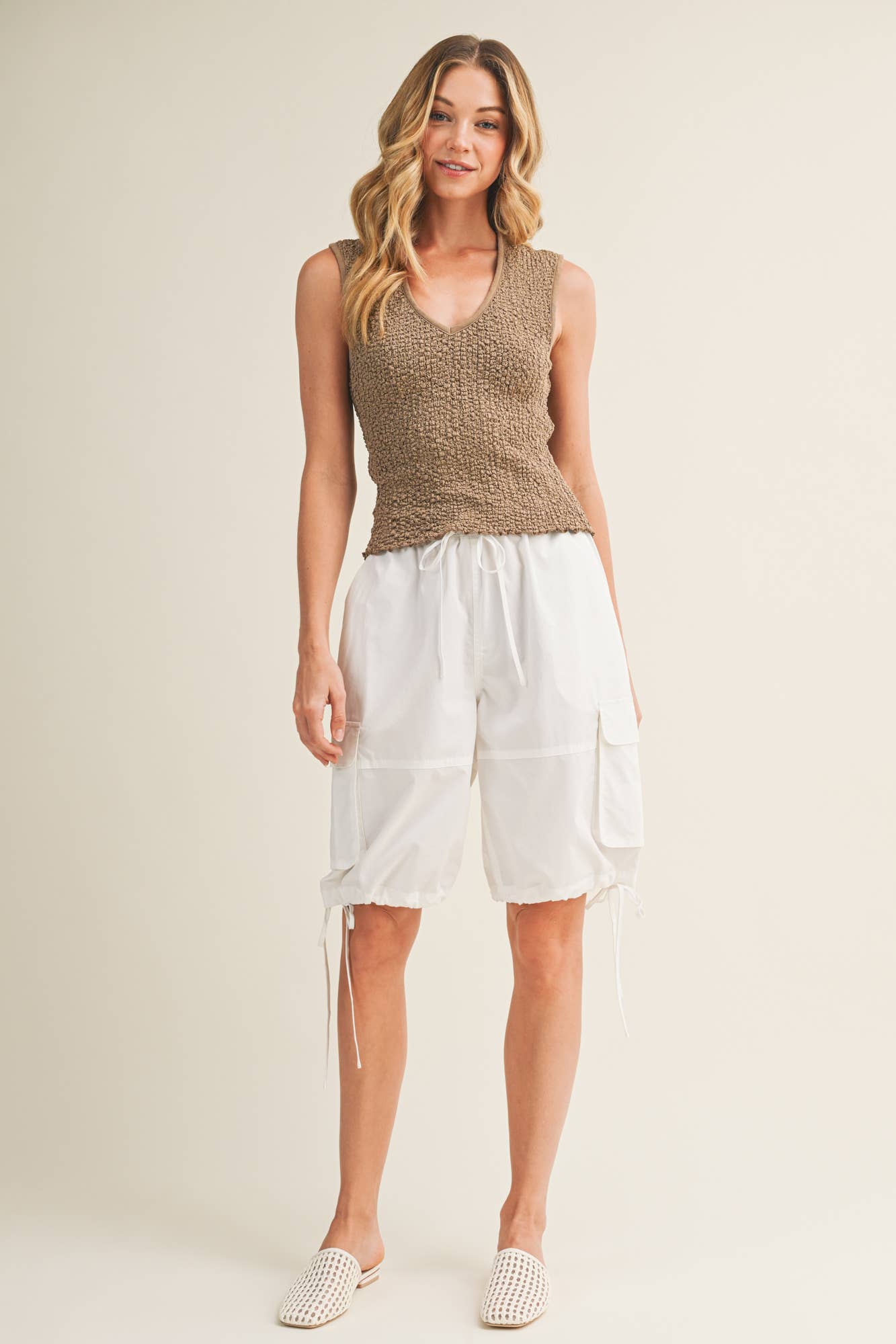 Rib-Trimmed Textured Popcorn Knit Top