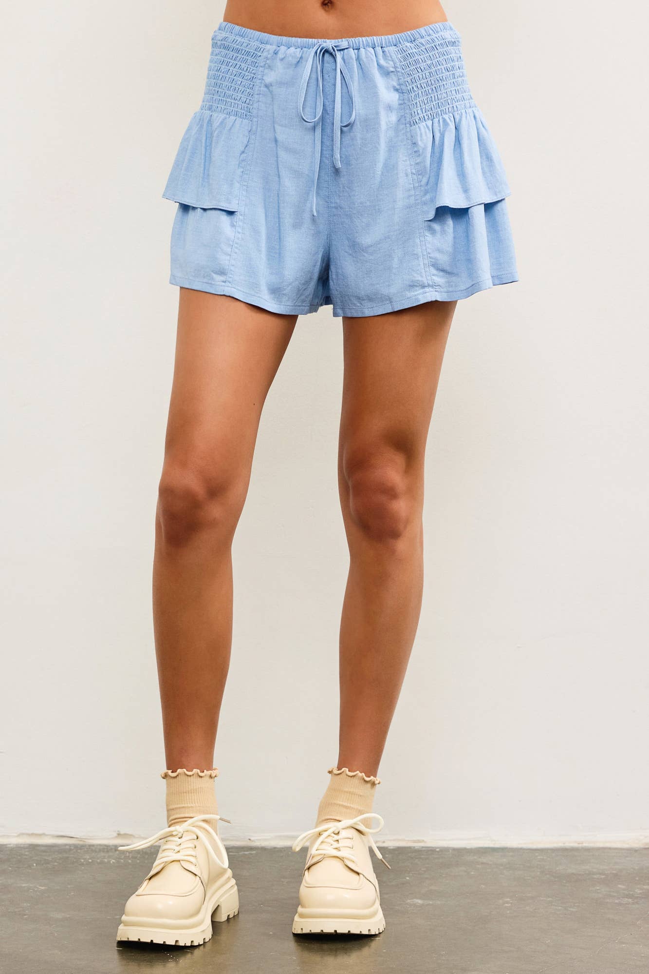 Smocked Waist Double Tier Ruffle Shorts