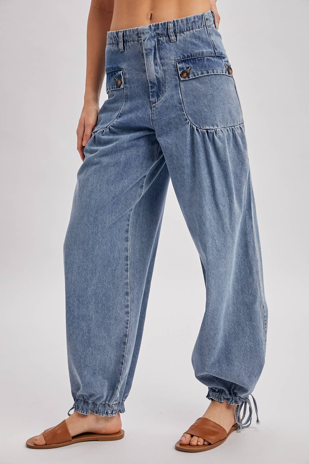 DENIM ANKLE DRAWSTRING BALLOON JEANS