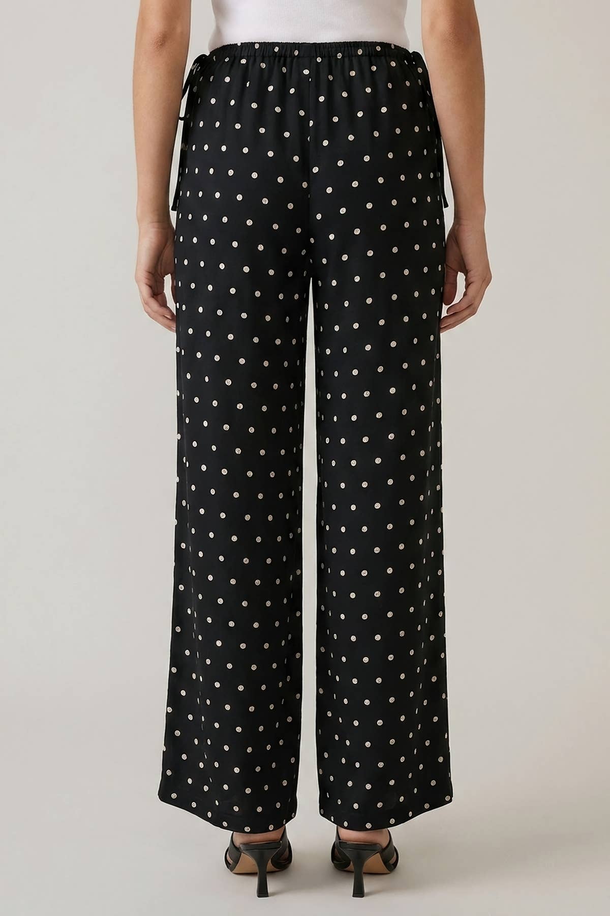 POLKA DOT SIDE CUT OUT ELASTIC PANTS
