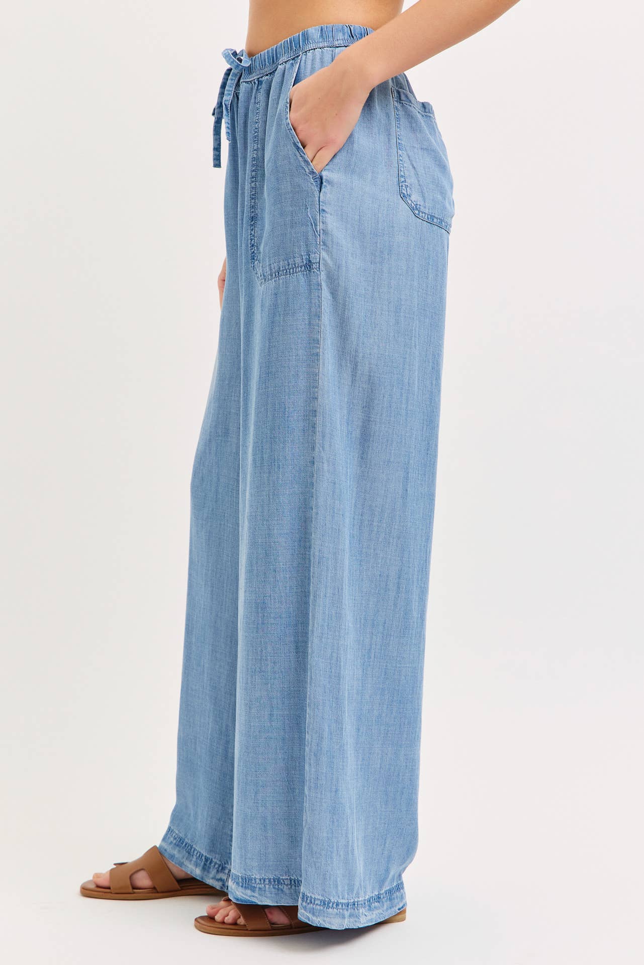 ELASTIC WAIST PULL ON WIDE-LEG  PALAZZO TENCEL CASUAL PANTS