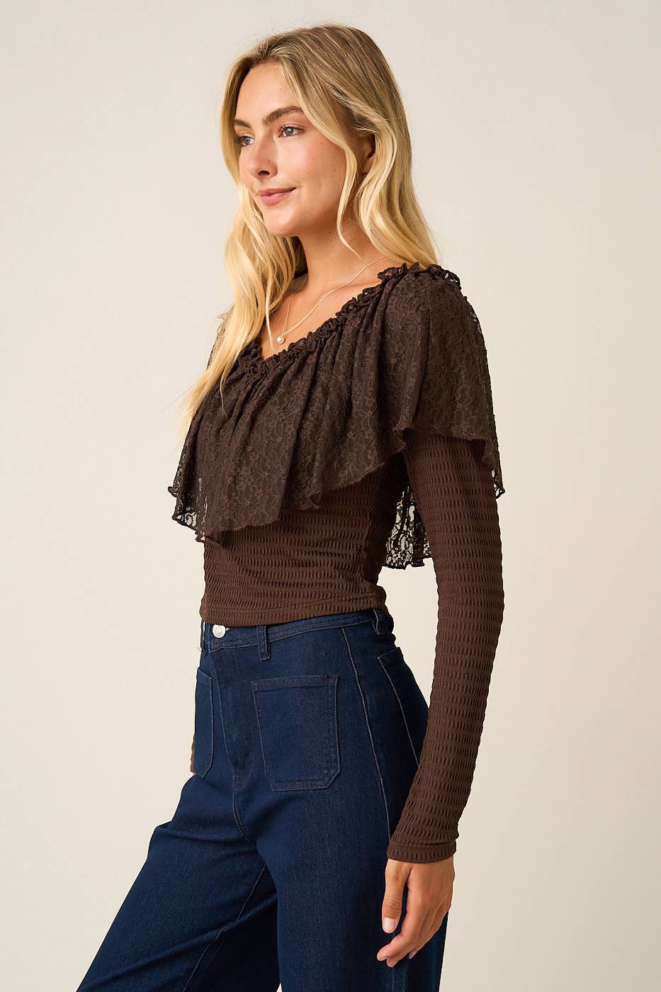 Lace Ruffle Long Sleeve Top