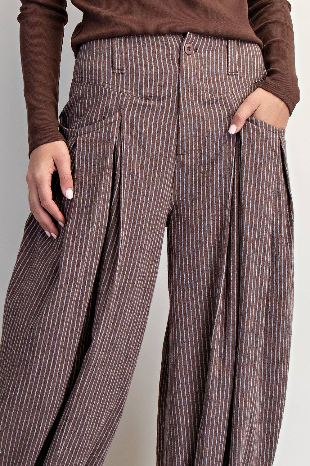 PULL ON STRIPE WIDE LEG PANTS