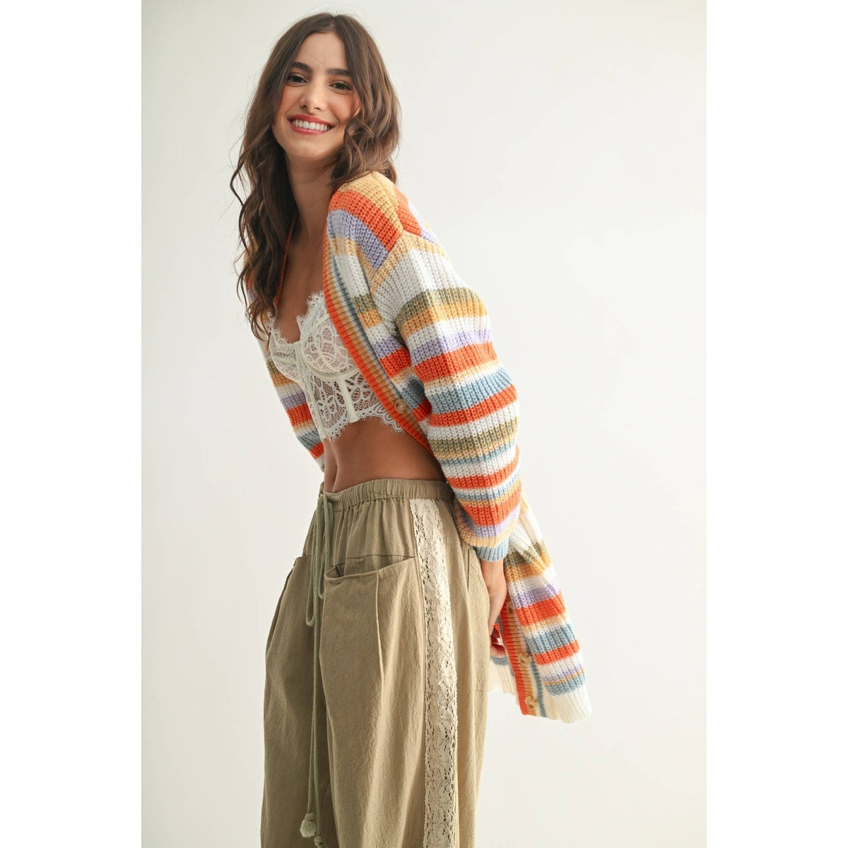 Cross the Rainbow Striped Button-Up Knit Cardigan