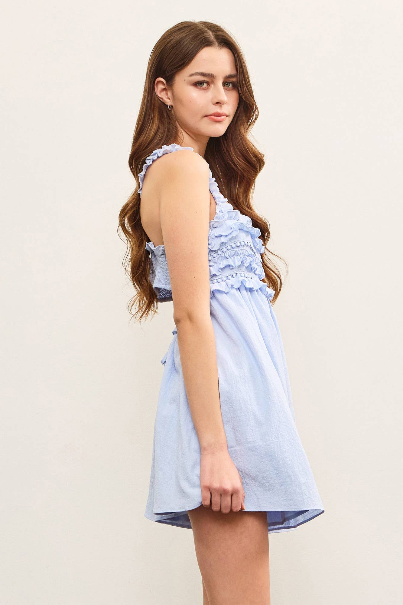 Layered Ruffle Textured Open Back Romper