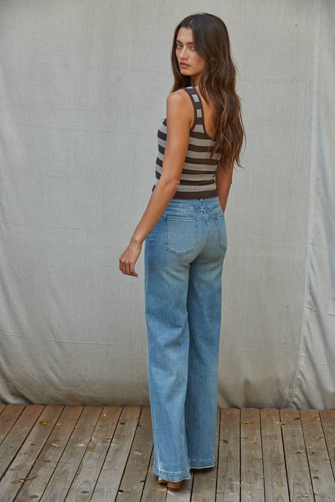 Knit Striped Seamless Padded Tank Top