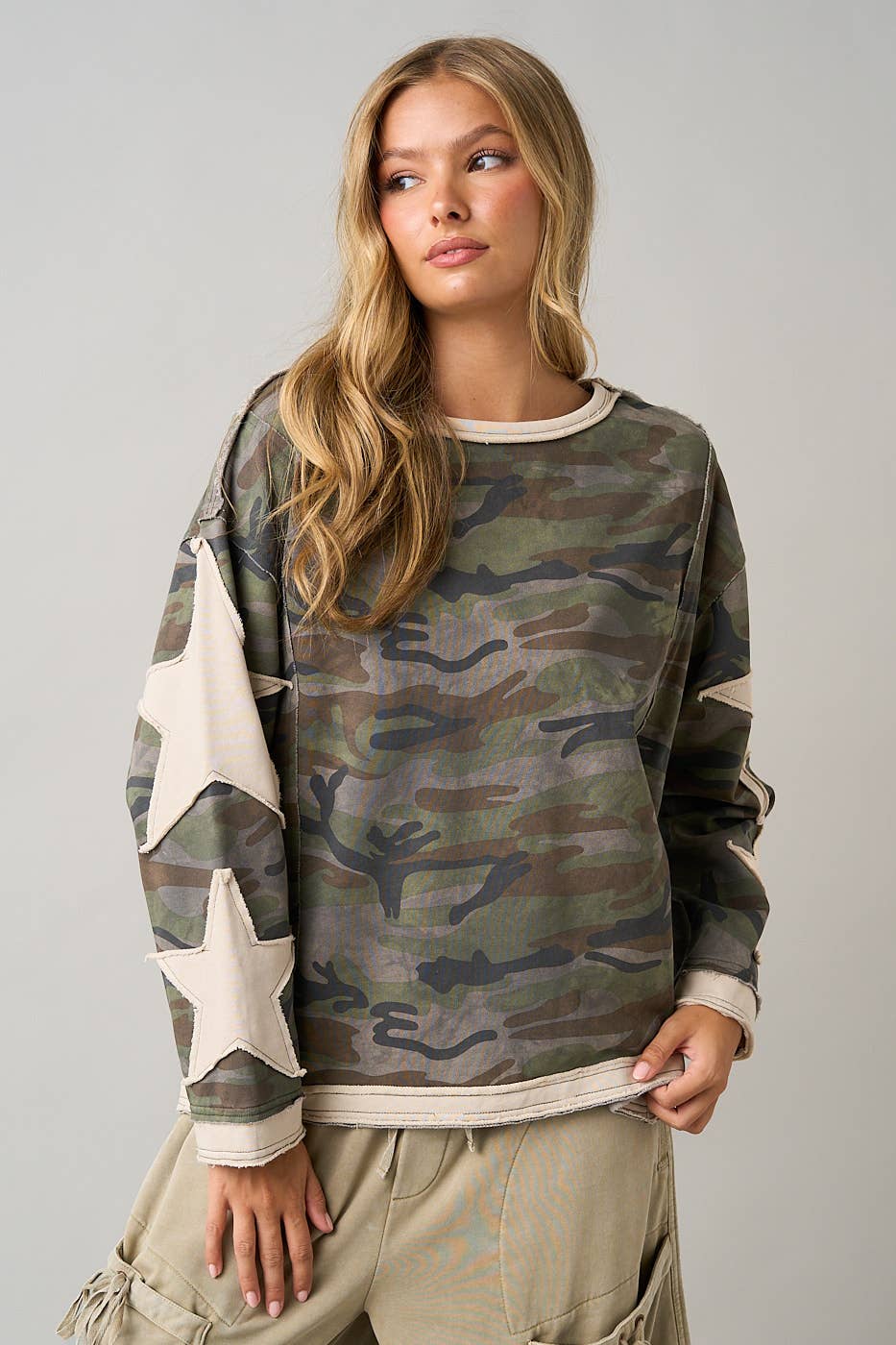 Camo Star Patch Long Sleeve Top