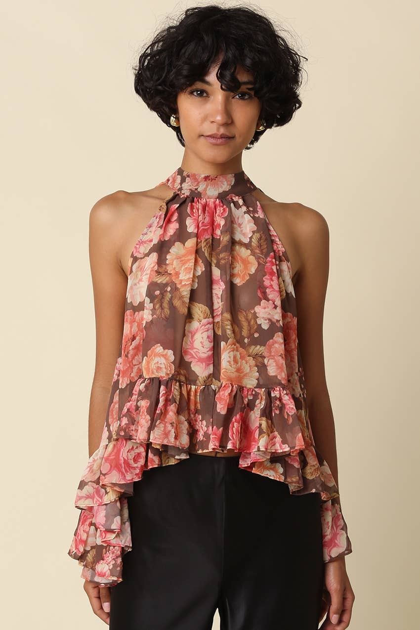 Victoria Floral Ruffle Halter Top
