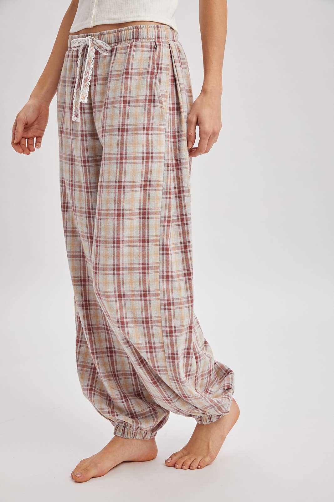 PLAID DRAWSTRING LOUNGE PANTS